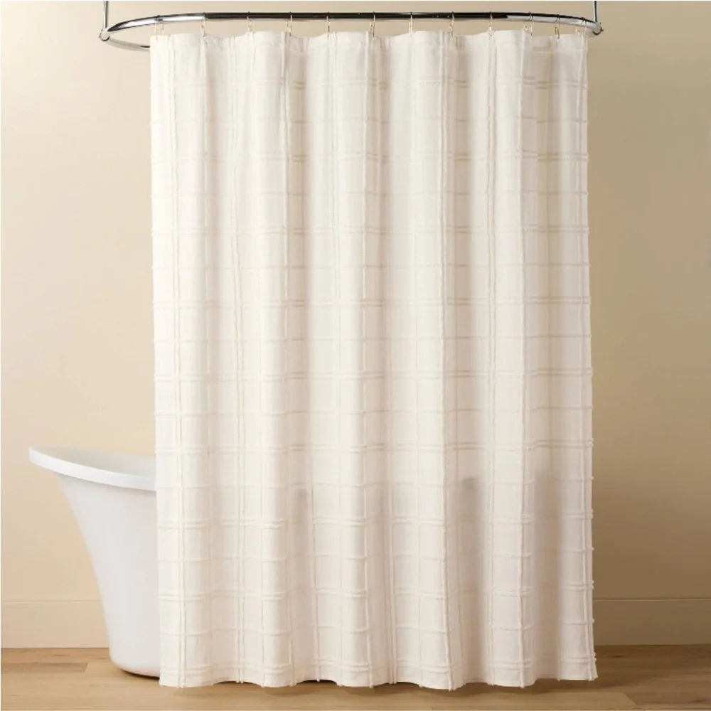 HEARTH & HAND NWT tufted grid shower curtain -white